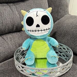 Skull Design Blue and Green Stuffed Dinosaur